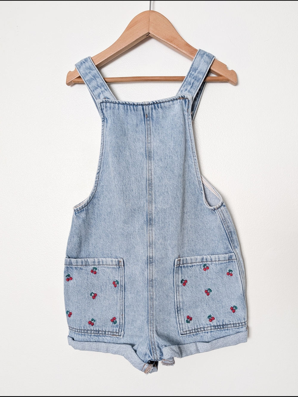 Zara Denim Kids Short Overalls with Cherry Embroidery